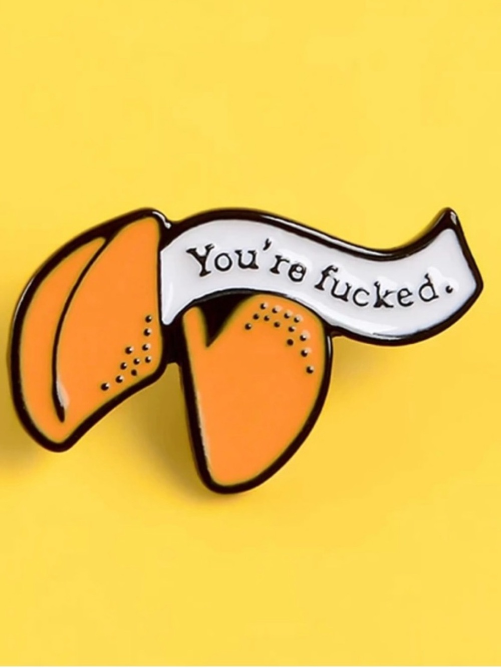 New Orange Fortune Cookie Enamel Pin - Funny Bold Message